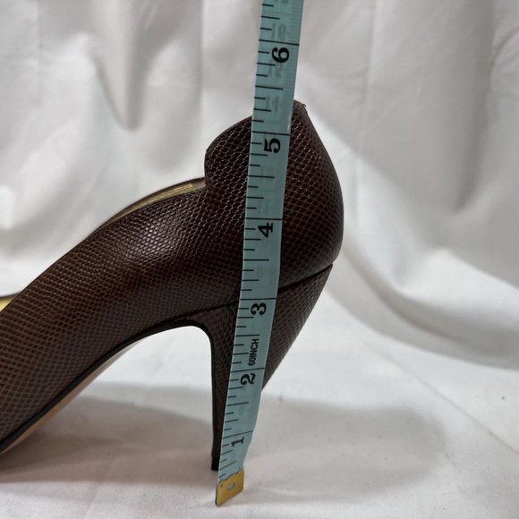 Vintage Walter Steiger Heels Pumps Sz 7.5 AA Brown Embossed Leather Handmade Ita - Picture 13 of 14
